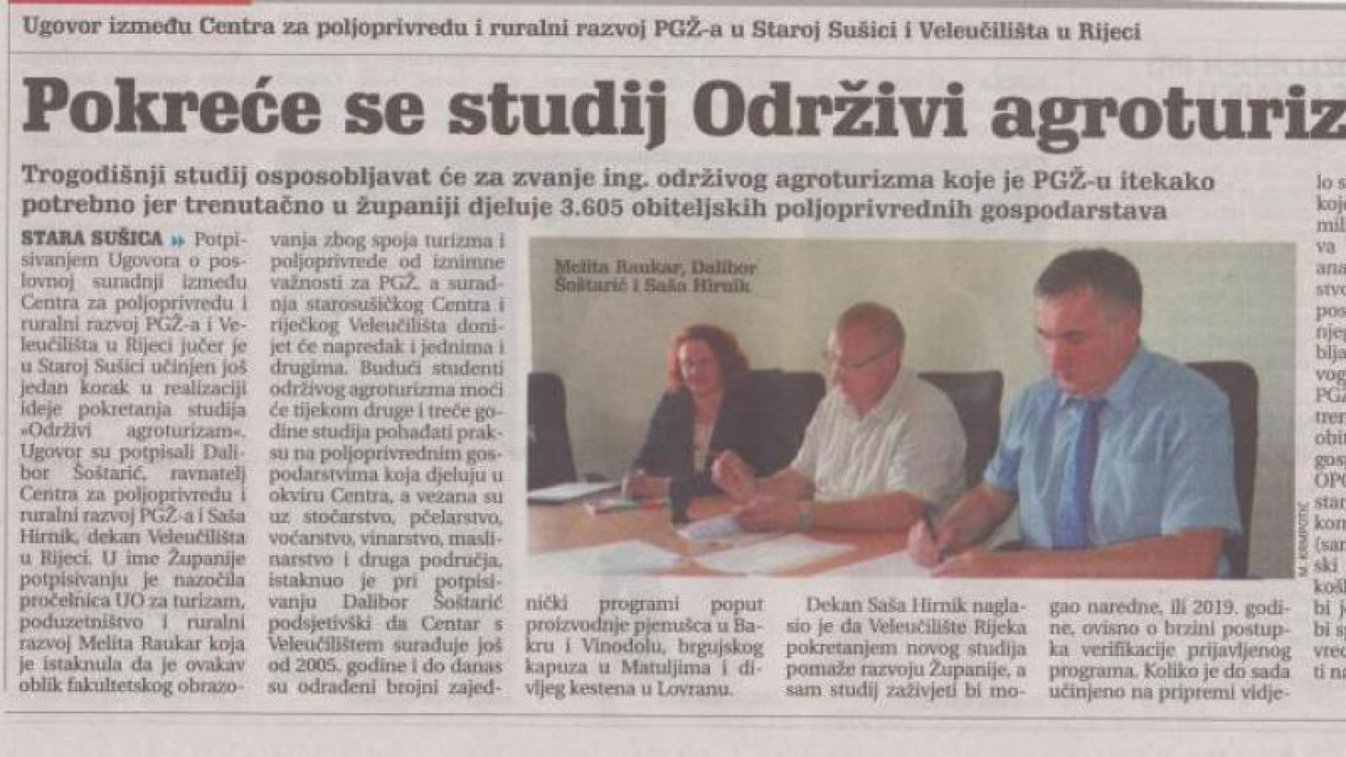 Potpisan Ugovor o suradnji u pokretanju studija Održivi agroturizam