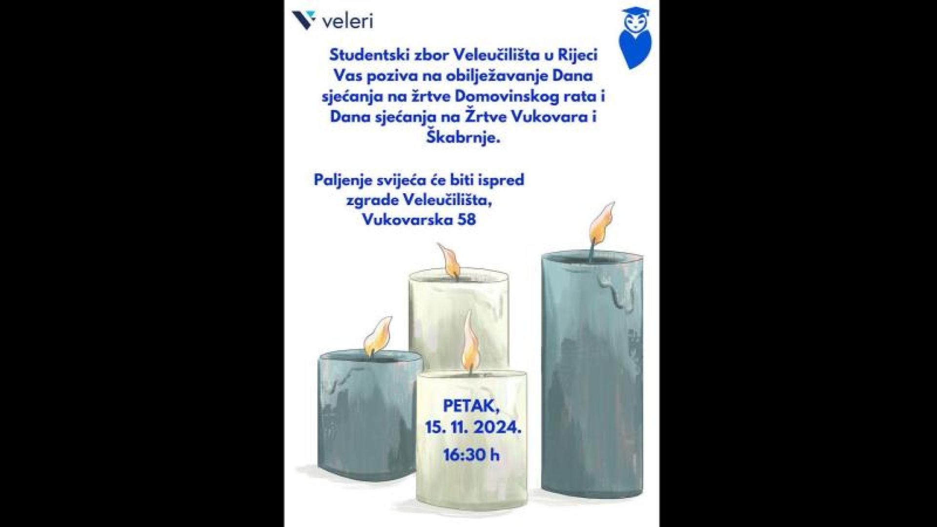 Studentski zbor organizira paljenje svijeća za obilježavanje Dana sjećanja u petak 15. 11.