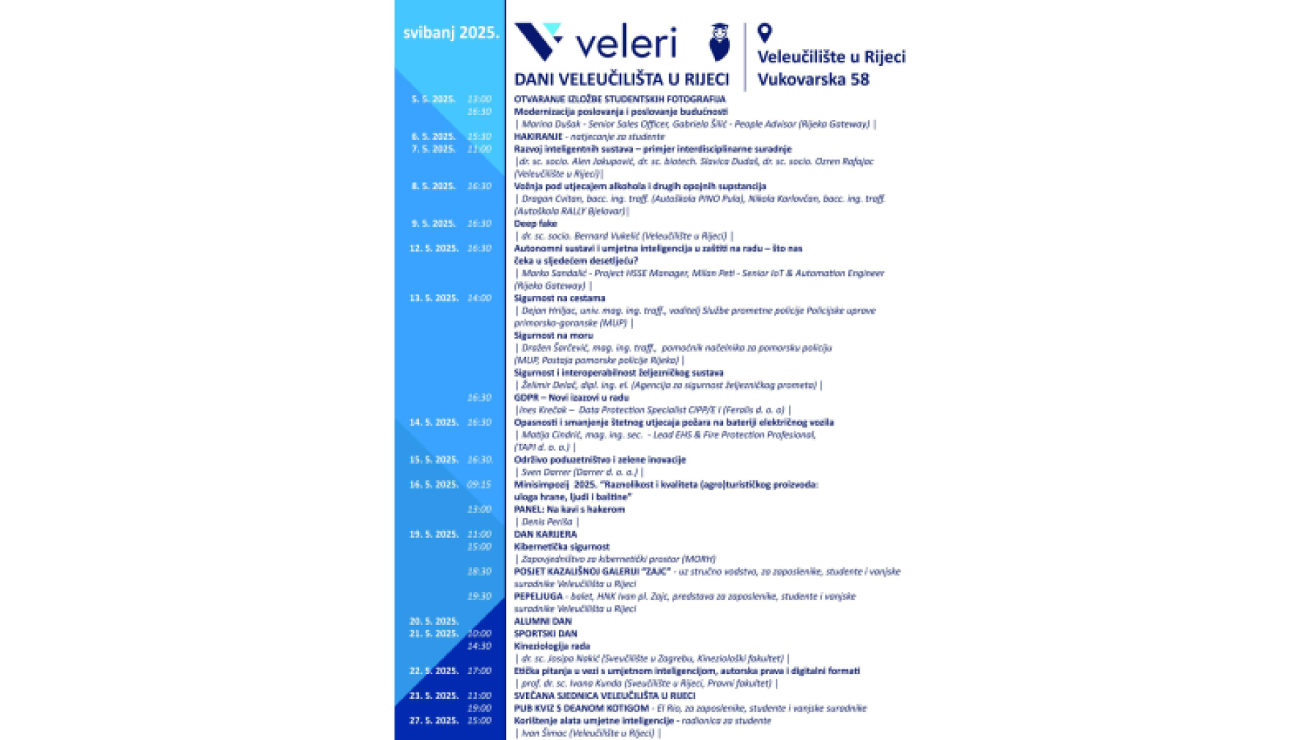 Dani Veleučilišta u Rijeci od 5.5. do 27.5. 2025. nude bogat program: radionice i predavanja gostujućih predavača, natjecanja, kulturne aktivnosti ...